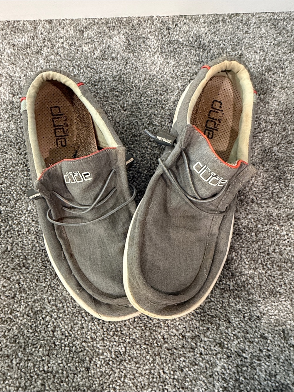 Hey Dude Men's Charcoal Gray Casual Slip-On Shoes with Red Trim